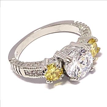 4.00ctw Vivid Yellow Topaz & Diamonique Diamond Ring Size 6,25