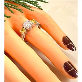 4.00ctw Vivid Yellow Topaz & Diamonique Diamond Ring Size 6,25