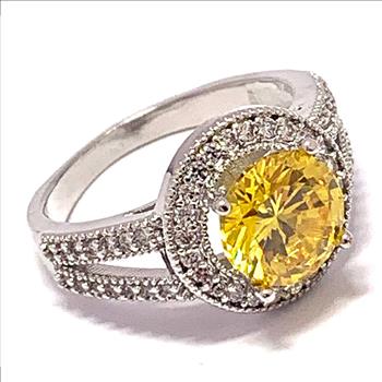 4.00ctw Vivid Yellow Topaz & Diamonique Diamond Ring Size 7