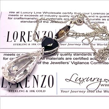 $425 COLORE SG Lorenzo 18K WG & .925 Sterling Silver 12.50ctw Genuine Quartz & Black Spinel Necklace