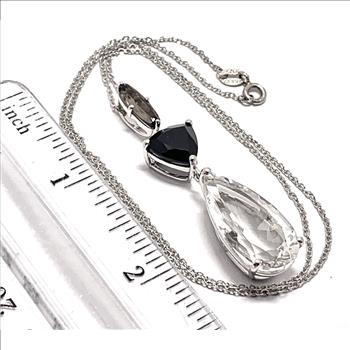$425 COLORE SG Lorenzo 18K WG & .925 Sterling Silver 12.50ctw Genuine Quartz & Black Spinel Necklace