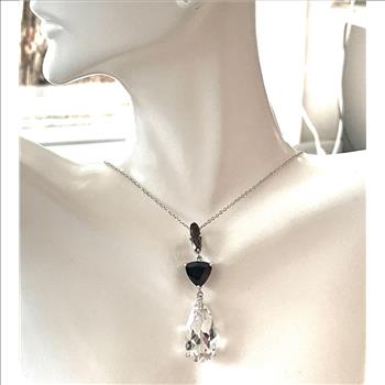 $425 COLORE SG Lorenzo 18K WG & .925 Sterling Silver 12.50ctw Genuine Quartz & Black Spinel Necklace