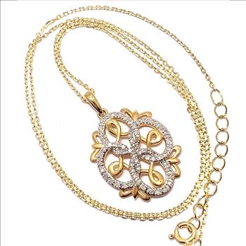 $440 COLORE SG Lorenzo 18K YG & .925 Sterling Silver  60 Genuine Diamonds 0.30ctw Necklace