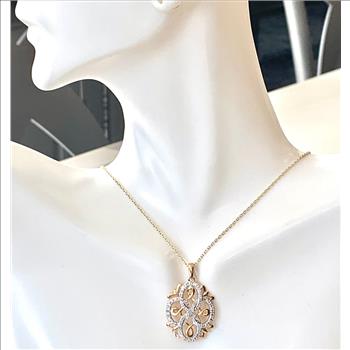 $440 COLORE SG Lorenzo 18K YG & .925 Sterling Silver  60 Genuine Diamonds 0.30ctw Necklace