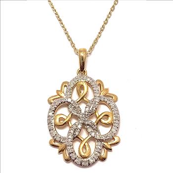 $440 COLORE SG Lorenzo 18K YG & .925 Sterling Silver  60 Genuine Diamonds 0.30ctw Necklace