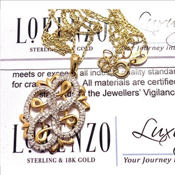 $440 COLORE SG Lorenzo 18K YG & .925 Sterling Silver  60 Genuine Diamonds 0.30ctw Necklace