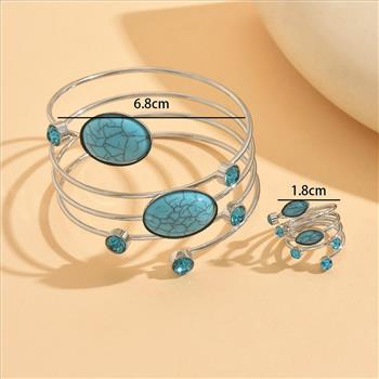 45.00ctw Turquoise & Blue Topaz  Bracelet & Ring Set 18K Gold Overlay