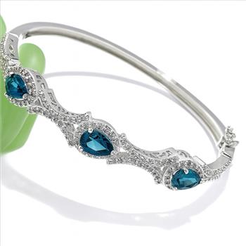 4.50ctw London Blue Topaz & Diamonique Diamond Bangle Bracelet in 18K Gold Overlay – Designer Inspired