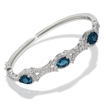4.50ctw London Blue Topaz & Diamonique Diamond Bangle Bracelet in 18K Gold Overlay – Designer Inspired