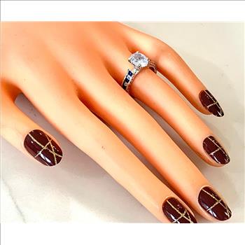 4.50ctw Sapphire & Cubic Zirconia 18k White Gold Overlay Bridal Ring