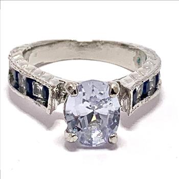 4.50ctw Sapphire & Cubic Zirconia 18k White Gold Overlay Bridal Ring