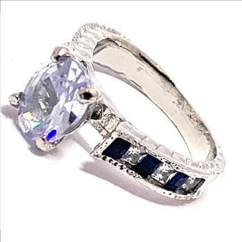 4.50ctw Sapphire & Cubic Zirconia 18k White Gold Overlay Bridal Ring