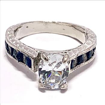 4.50ctw Sapphire & Cubic Zirconia 18k White Gold Overlay Ring