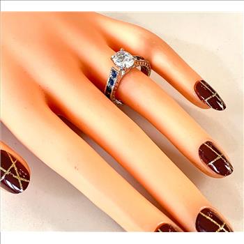 4.50ctw Sapphire & Cubic Zirconia 18k White Gold Overlay Ring