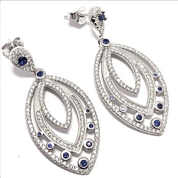 $459 .925 Sterling Silver & 18k WG 1.75ctw Sapphire & Diamonique Diamond Earrings