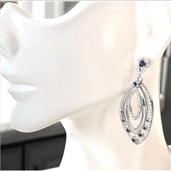 $459 .925 Sterling Silver & 18k WG 1.75ctw Sapphire & Diamonique Diamond Earrings