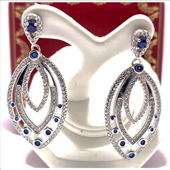 $459 .925 Sterling Silver & 18k WG 1.75ctw Sapphire & Diamonique Diamond Earrings