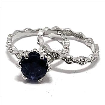 4.75ctw Sapphire & Cubic Zirconia 18k White Gold Overlay Bridal Engagement Ring Set