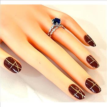 4.75ctw Sapphire & Cubic Zirconia 18k White Gold Overlay Bridal Engagement Ring Set