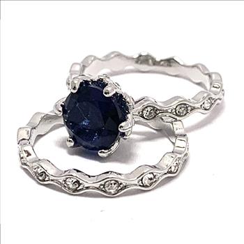 4.75ctw Sapphire & Cubic Zirconia 18k White Gold Overlay Bridal Engagement Ring Set