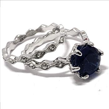 4.75ctw Sapphire & Cubic Zirconia 18k White Gold Overlay Bridal Engagement Ring Set