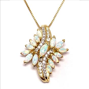 $479 Natural Opal Necklace.925 Sterling Silver 18K Yellow Gold Ovr