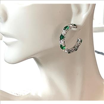 5.00ctw Emerald & Diamonique Diamond Hoop Earrings in 18K Gold Overlay