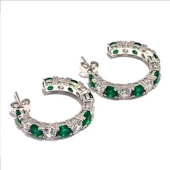 5.00ctw Emerald & Diamonique Diamond Hoop Earrings in 18K Gold Overlay