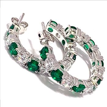 5.00ctw Emerald & Diamonique Diamond Hoop Earrings in 18K Gold Overlay