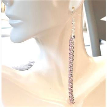 5.00ctw Pink Topaz 4” Long Dangle Tennis Earrings