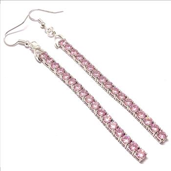 5.00ctw Pink Topaz 4” Long Dangle Tennis Earrings