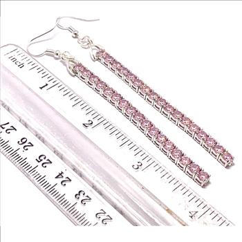 5.00ctw Pink Topaz 4” Long Dangle Tennis Earrings