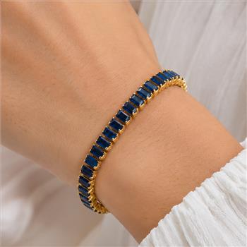 5.00ctw Sapphire Tennis  Bracelet  18K Gold Overlay Adjustable
