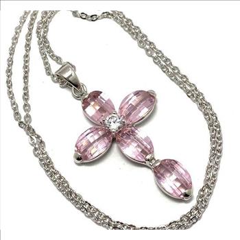 5.20ctw Pink AAA grade CZ Cross Necklace