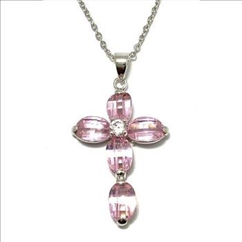 5.20ctw Pink AAA grade CZ Cross Necklace
