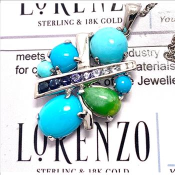 $550 COLORE SG Lorenzo 18K WG & .925 Sterling Silver 7.26ctw Genuine Turquoise & Multicolor Stones Necklace