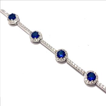 5.50ctw Sapphire & Diamonique Diamond Tennis Bracelet in 18K Gold Overlay – Designer Inspired