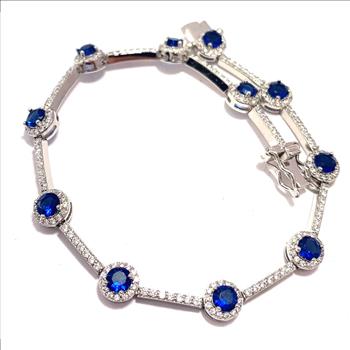 5.50ctw Sapphire & Diamonique Diamond Tennis Bracelet in 18K Gold Overlay – Designer Inspired