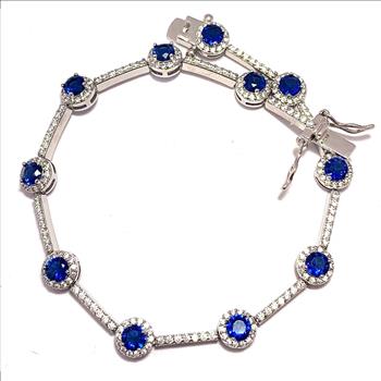 5.50ctw Sapphire & Diamonique Diamond Tennis Bracelet in 18K Gold Overlay – Designer Inspired