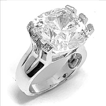 $575 Retail 18.00ctw Moissanite Engagement Ring in 18k WG & .925 Sterling Silver