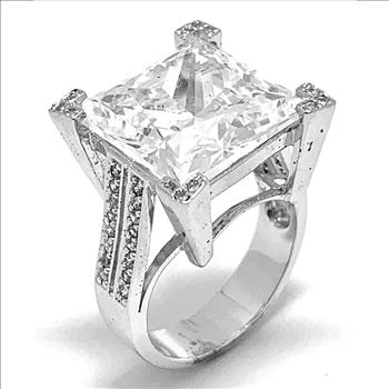 $575 Retail 23.00ctw Moissanite Engagement Ring in 18k WG & .925 Sterling Silver
