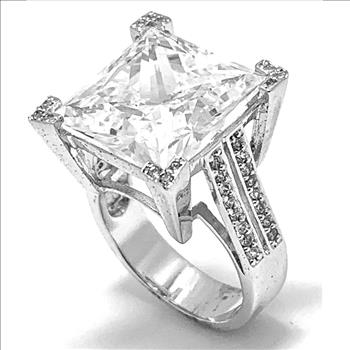 $575 Retail 23.00ctw Moissanite Engagement Ring in 18k WG & .925 Sterling Silver