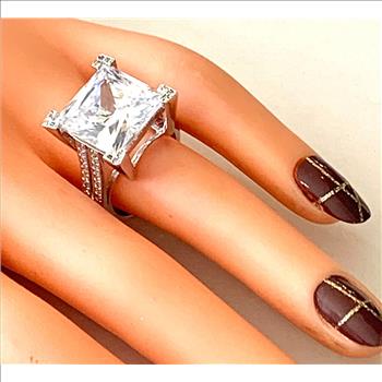 $575 Retail 23.00ctw Moissanite Engagement Ring in 18k WG & .925 Sterling Silver