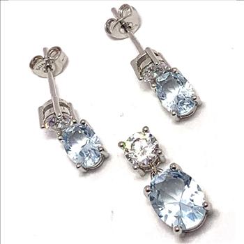5.75ctw Blue Topaz & Diamonique Diamond Pendent & Earring Set 18k White Gold Over