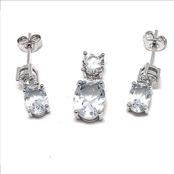 5.75ctw Blue Topaz & Diamonique Diamond Pendent & Earring Set 18k White Gold Over