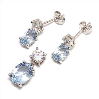5.75ctw Blue Topaz & Diamonique Diamond Pendent & Earring Set 18k White Gold Over