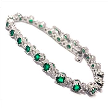 5.75ctw Emerald & Diamonique Diamond 7” Tennis Bracelet