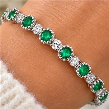 5.75ctw Round Emerald & Diamonique Diamond Tennis Bracelet 7