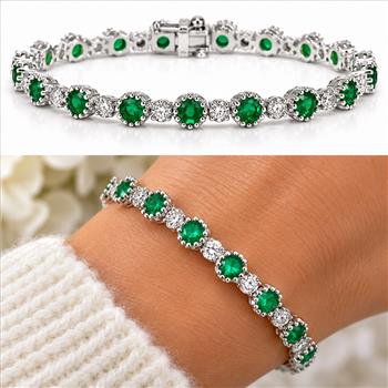 5.75ctw Round Emerald & Diamonique Diamond Tennis Bracelet 7