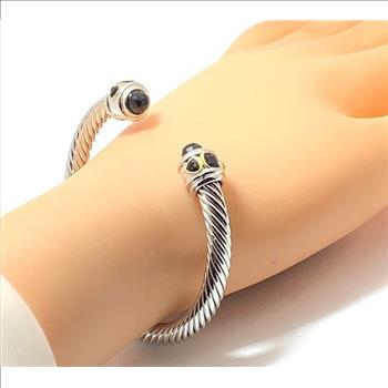 5.95ct Black Spinel Cable Bangle Bracelet Platinum, Gold Plated